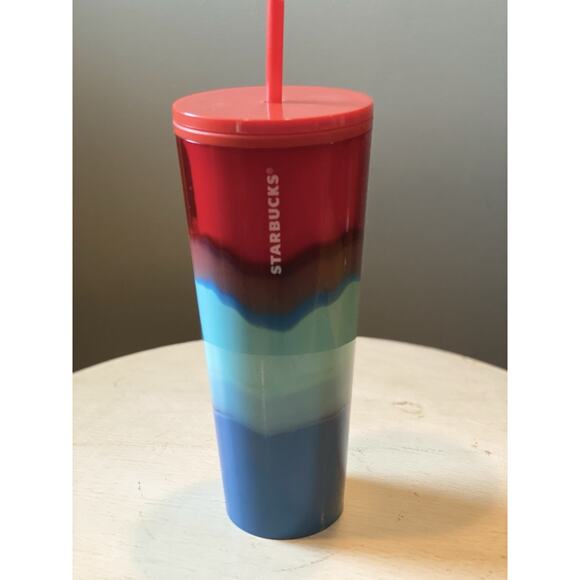 Starbucks Acrylic Red Green‎ Blue Wave Cold Drink Cup 2020 Venti Tumbler 24 OZ - Picture 1 of 4